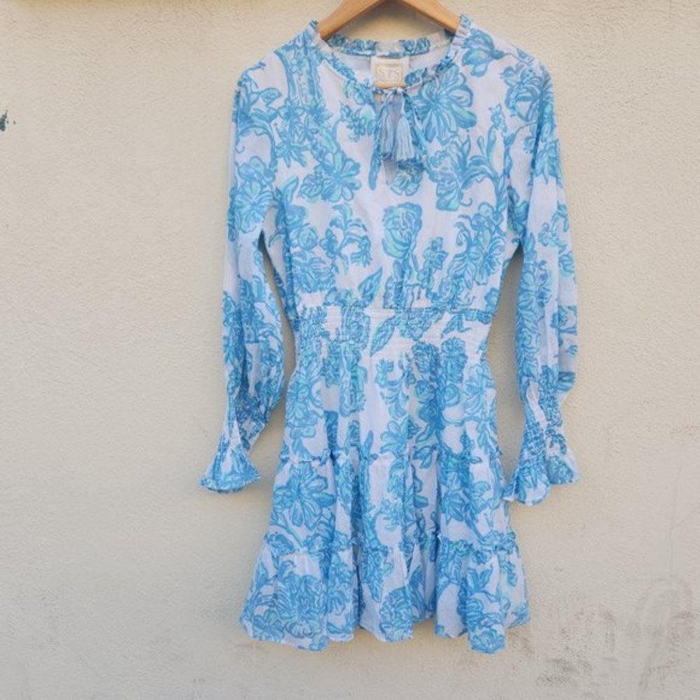 Sail To Sable STS Floral‎ 100% Cotton Blue Floral Dress - Picture 2 of 6